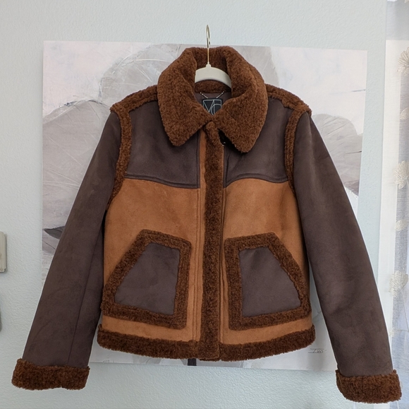 Mercer Collective Atlas Faux Shearling Jacket Cognac Dark Brown Size Large Nwt - Picture 5 of 11